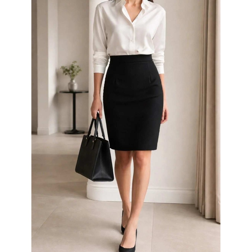 Judith & Charles Black Pencil Skirt Cotton Blend Back Zip Made in Canada Size 2